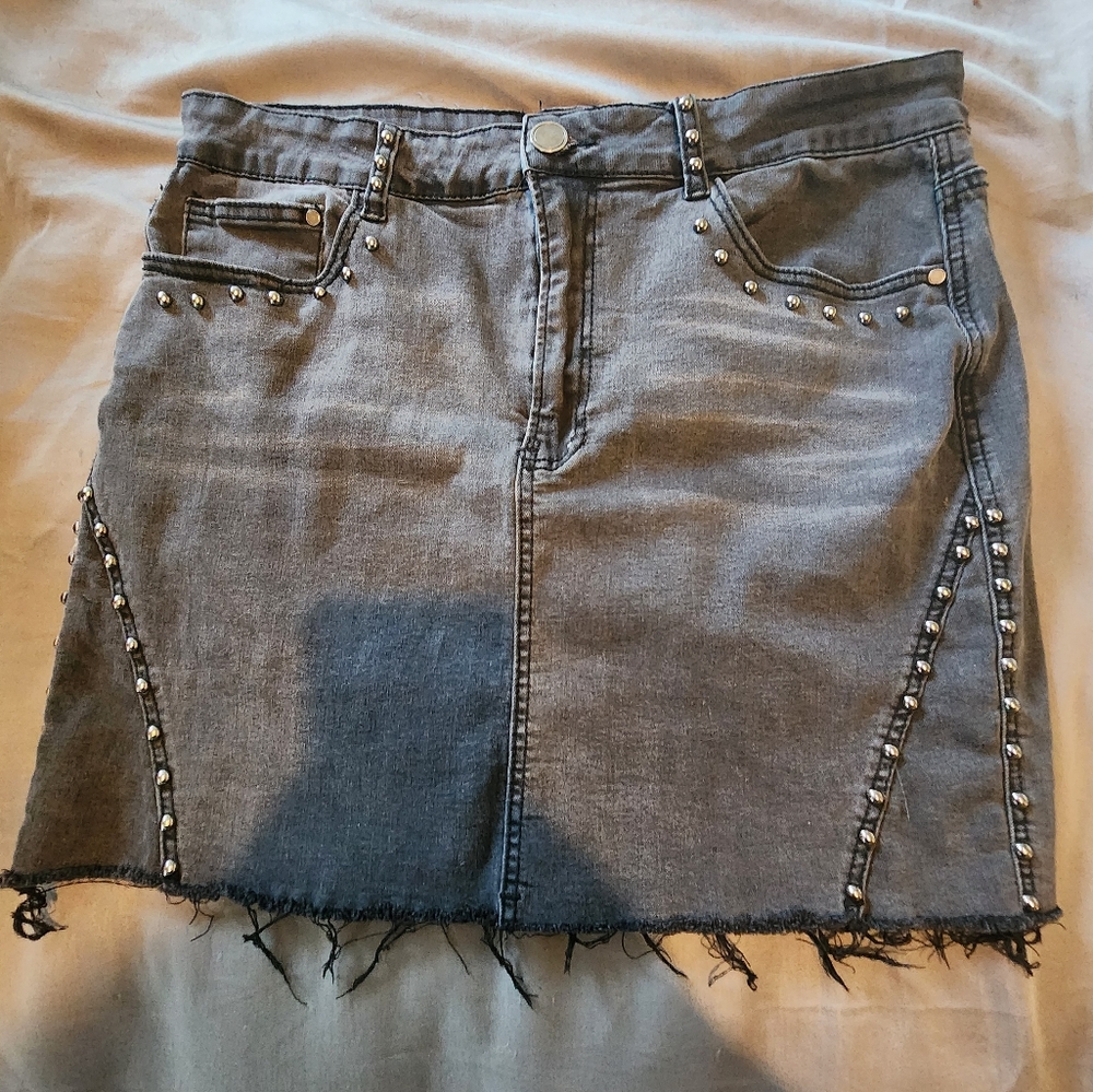 black studded jean skirt with belt hoops